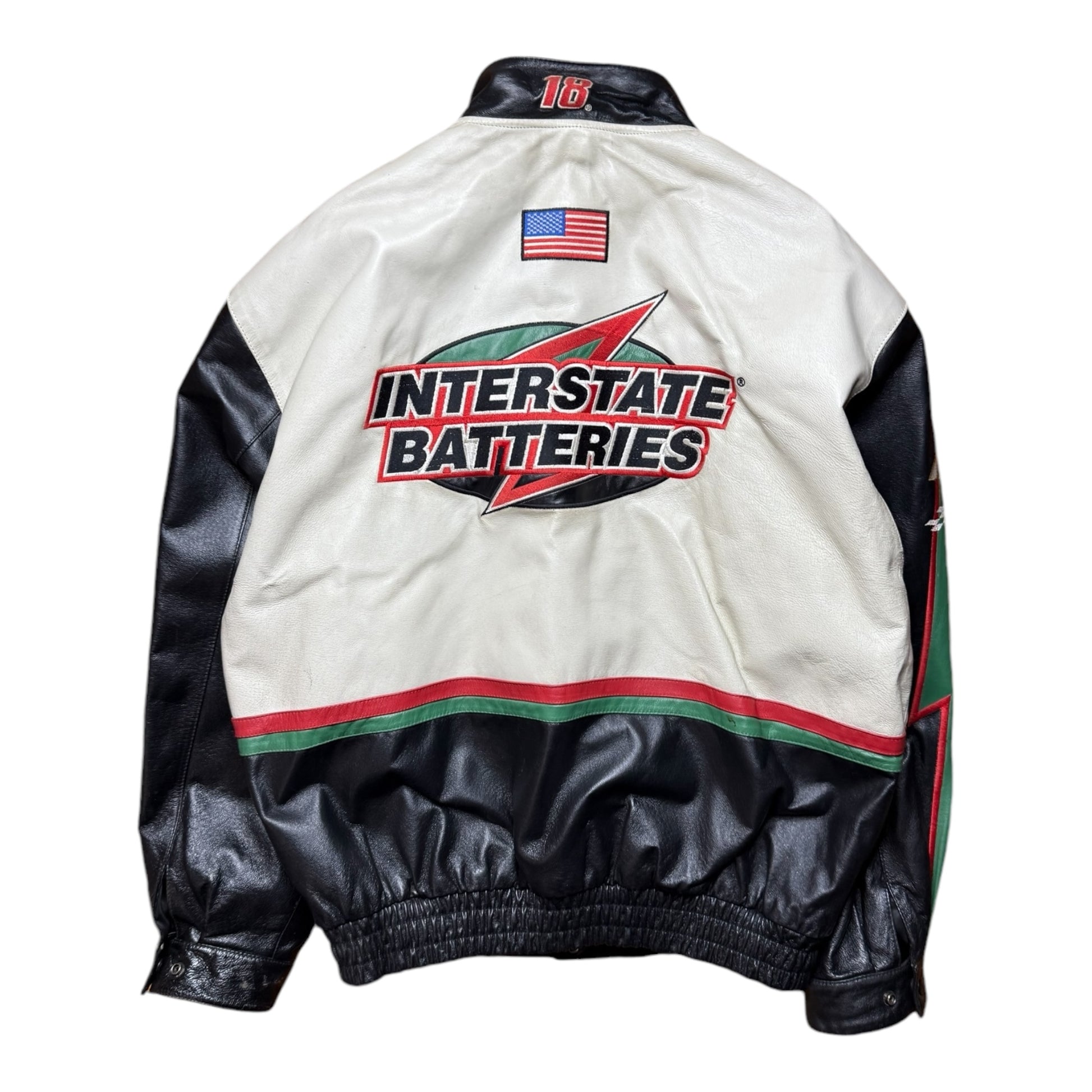 VINTAGE NASCAR BOBBY LABONTE INTERSTATE BATTERIES LEATHER RACING JACKET