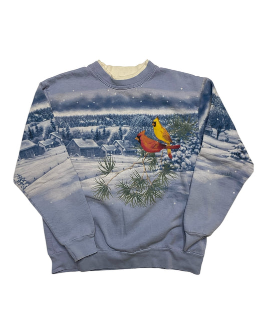 Vintage Winter Snow Cabin Birds Nature Sweatshirt