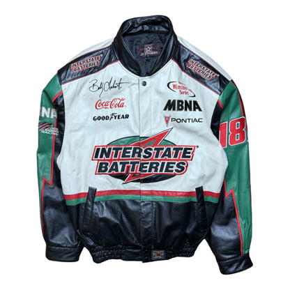 VINTAGE NASCAR BOBBY LABONTE INTERSTATE BATTERIES LEATHER RACING JACKET
